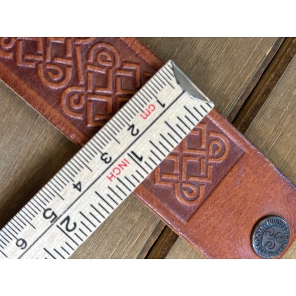 Embossed Leather Cuff Bracelet Celtic Design Mens Adjustable Brown - Picture 5 of 8